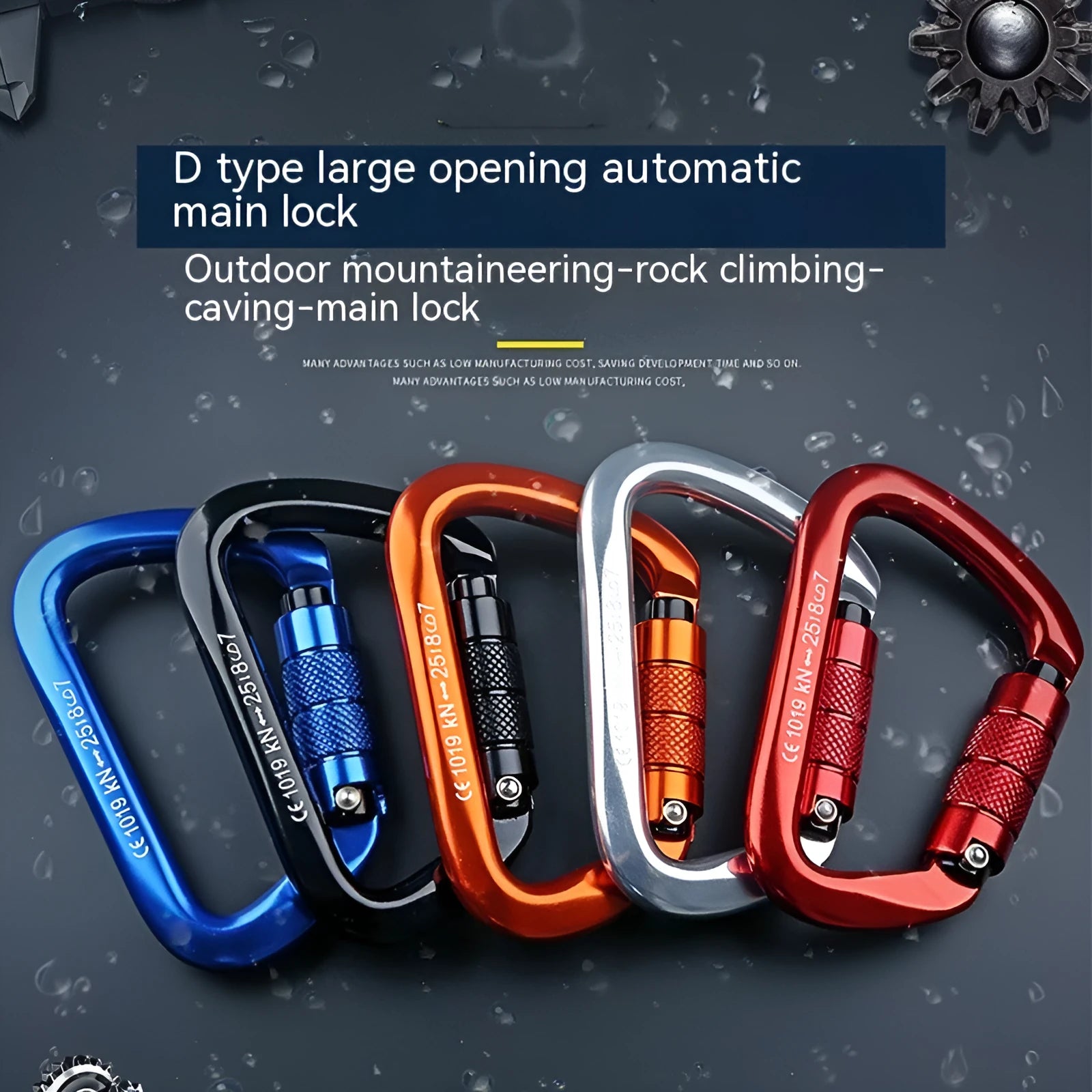 D-type steel climbing lock with choice of automatic or threaded gate, shown in red colour.
