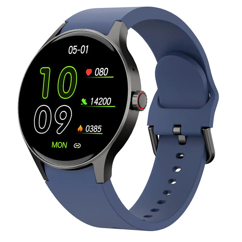 Smart Bluetooth sport watch with 1.43 inch round screen and IP68 waterproof rating in black blue pink or red