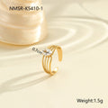 Gold electroplated stainless steel ring with zircon geometric design and open mouth adjustable fit