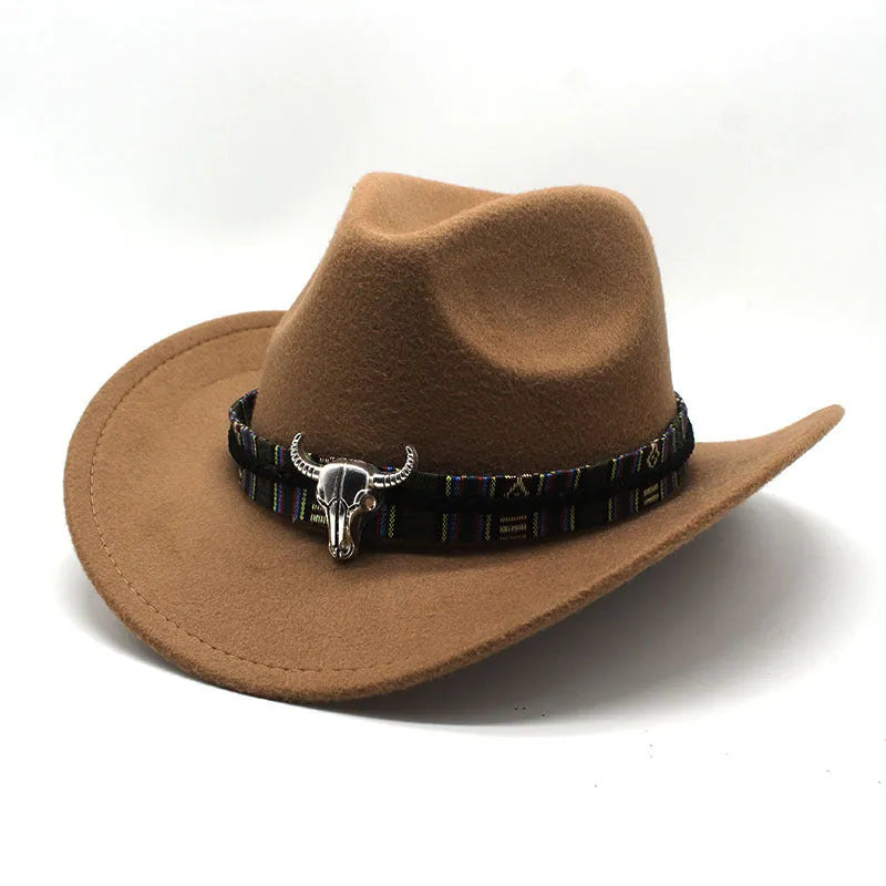 Western cowboy hat with bell crown design in wool-blend polyester fabric showing multiple colour options