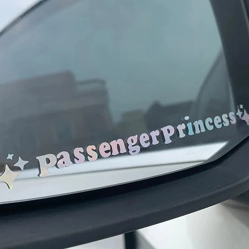 Passenger princess rearview mirror decorative sticker measuring 12.5cm diameter with reflective colour options