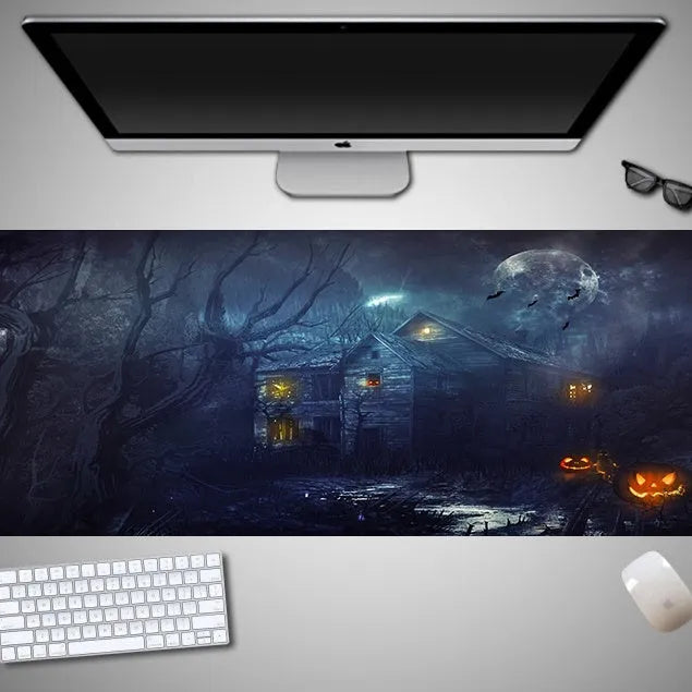 Halloween oversized computer mouse pad with non-slip rubber cloth backing in large dimensions