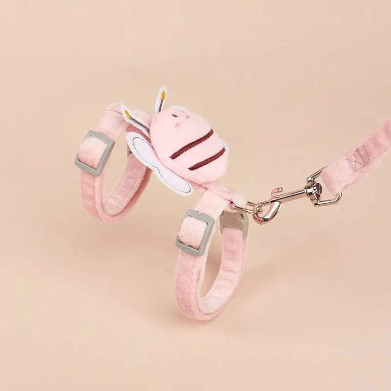 Bee shape cat harness with adjustable polyester rope in pink, blue and yellow colour options