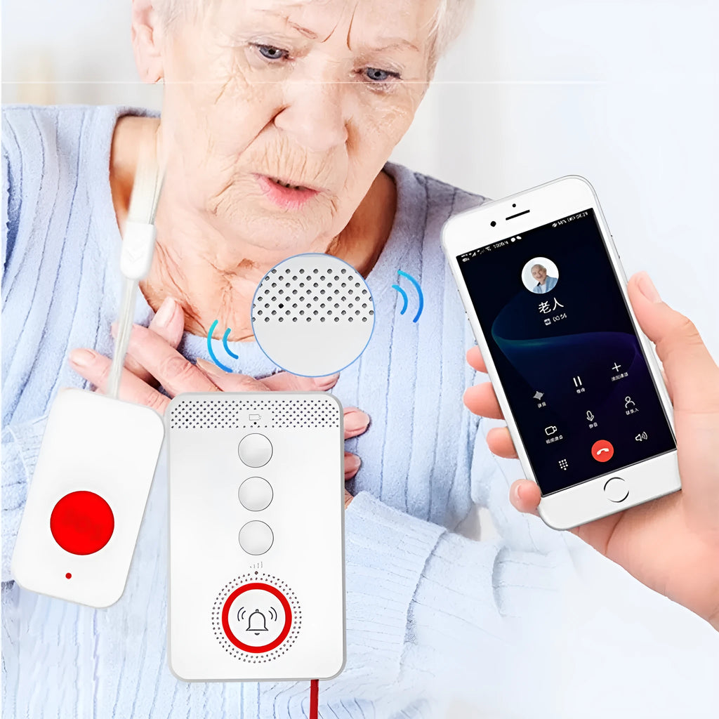 White elderly emergency alert system with central buzzer unit and three wireless emergency call buttons
