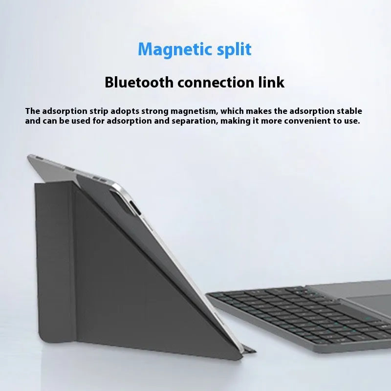 Grey Bluetooth folding keyboard for mobile phones and tablets in folded position
