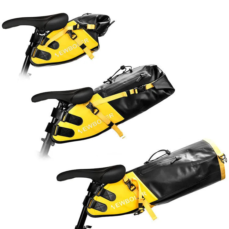 Waterproof 13L bicycle tail bag in black, green, and yellow colour options