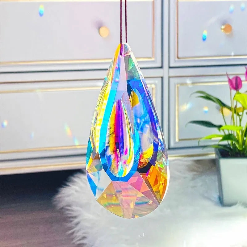 Rainbow colour crystal Christmas tree pendant decoration with light catching electroplated stones