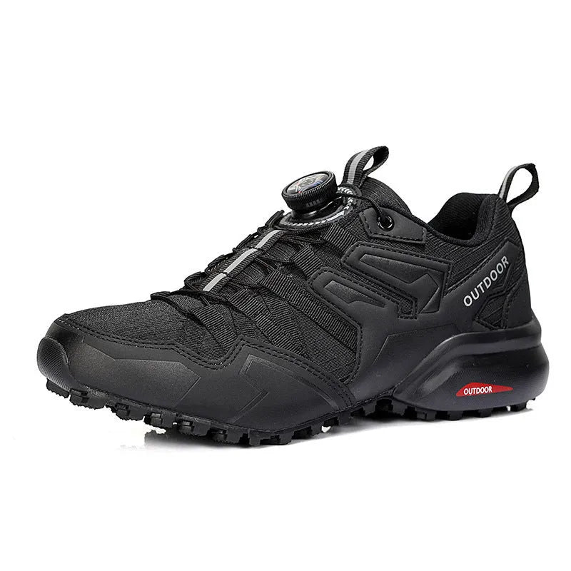 Men's outdoor off-road hiking shoes in beige or black with synthetic leather upper and rubber sole