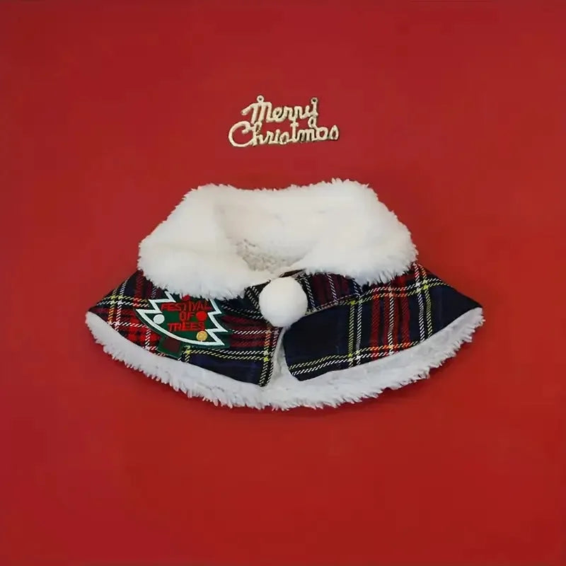 Festive pet scarf with snowflake bell design in red background for dog or cat winter holiday wear