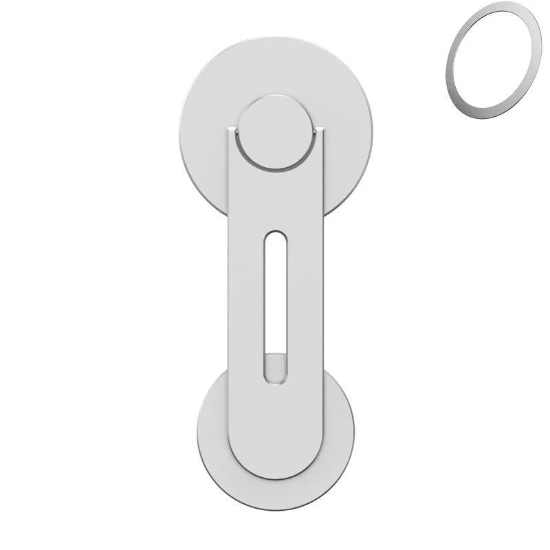 Silver aluminium alloy magnetic phone holder for car, shown next to its packaging box.