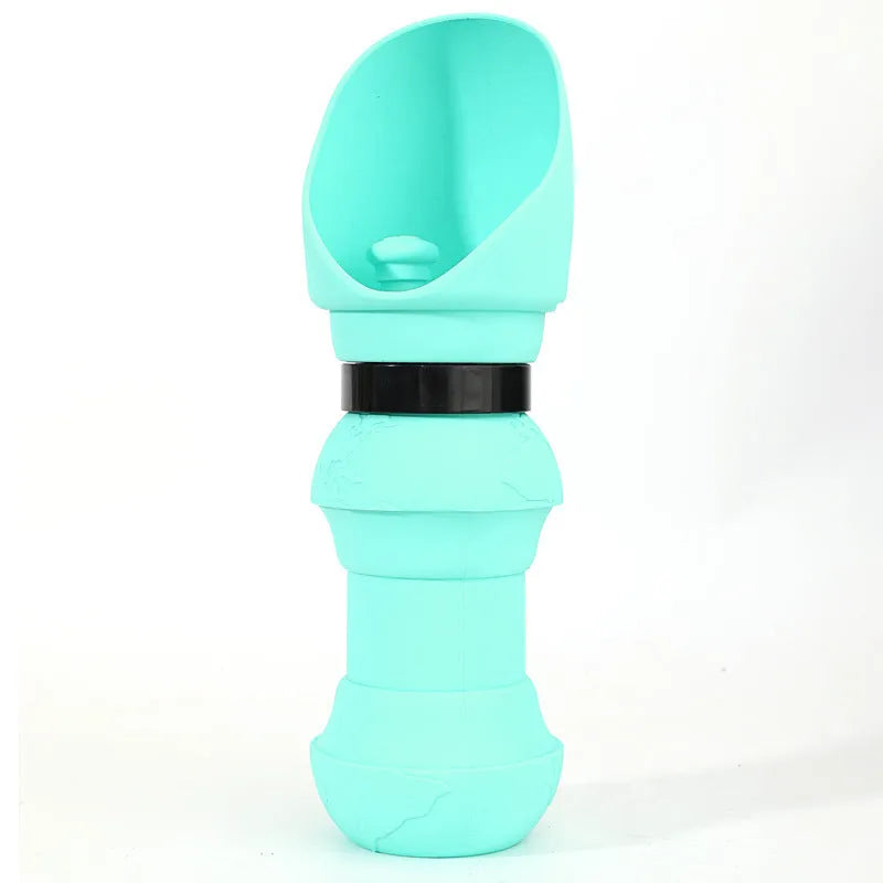 Collapsible silicone pet water cup in folded and unfolded positions showing colour options
