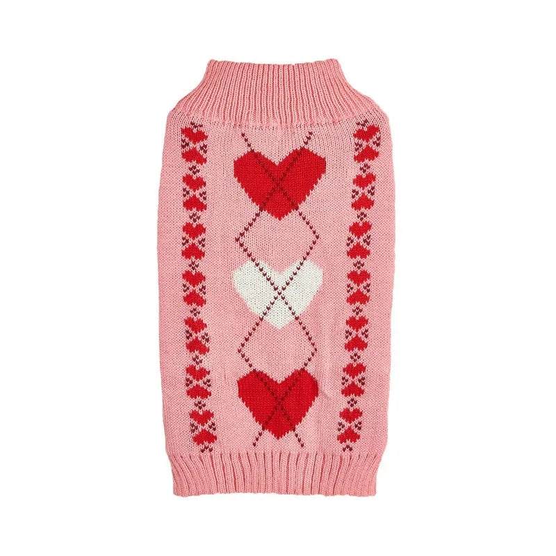 Red love heart dog sweater on small dog with bow design alternative colours available