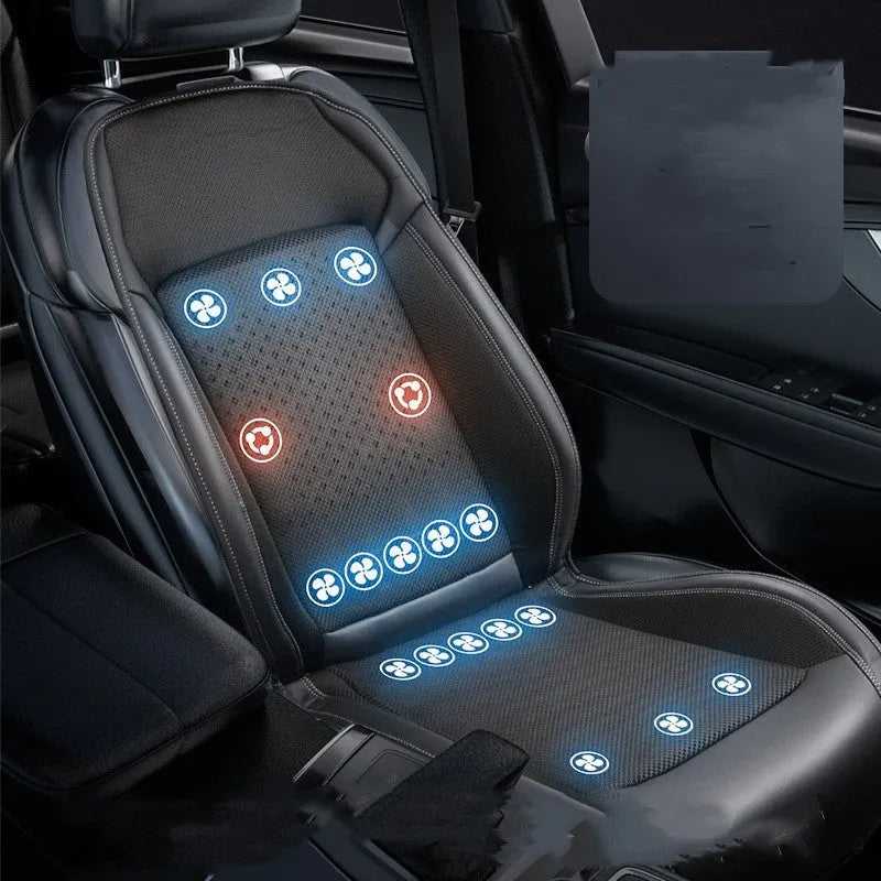 Black car seat cooling pad with ventilation system and USB power cable