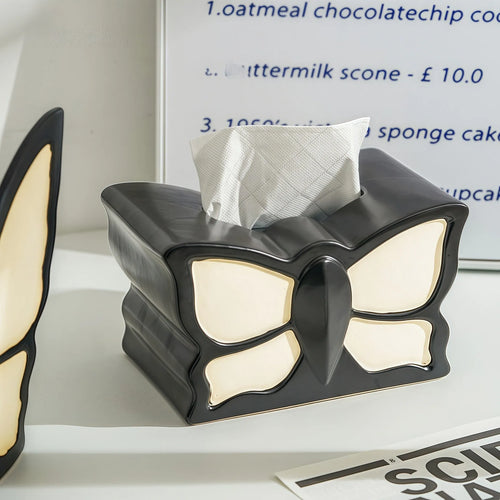 Ceramic butterfly vase and matching tissue box set for living room decor