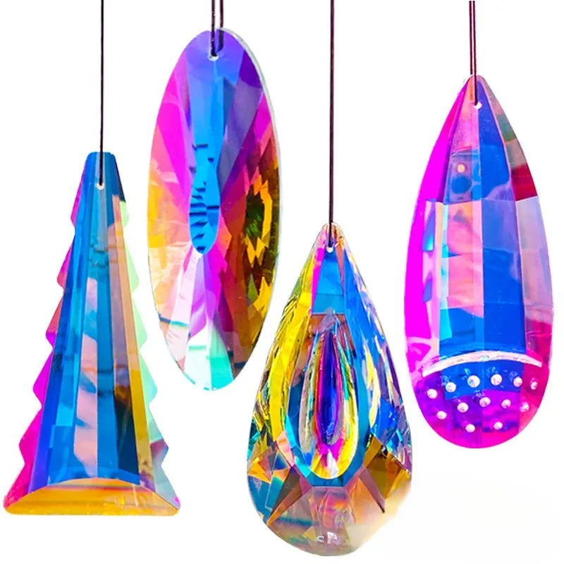 Rainbow colour crystal Christmas tree pendant decoration with light catching electroplated stones