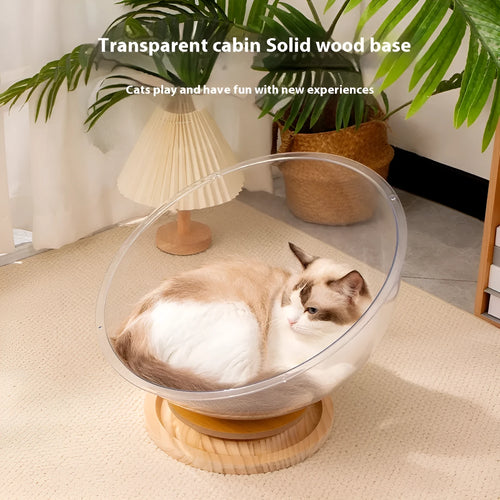Transparent acrylic cat space capsule bed with turntable base in various sizes