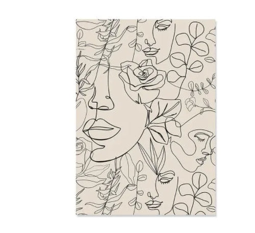 Boho abstract canvas wall art with animal design in spray-painted finish