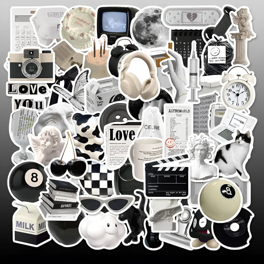 61 black and white simple style PVC waterproof stickers for laptops and phones