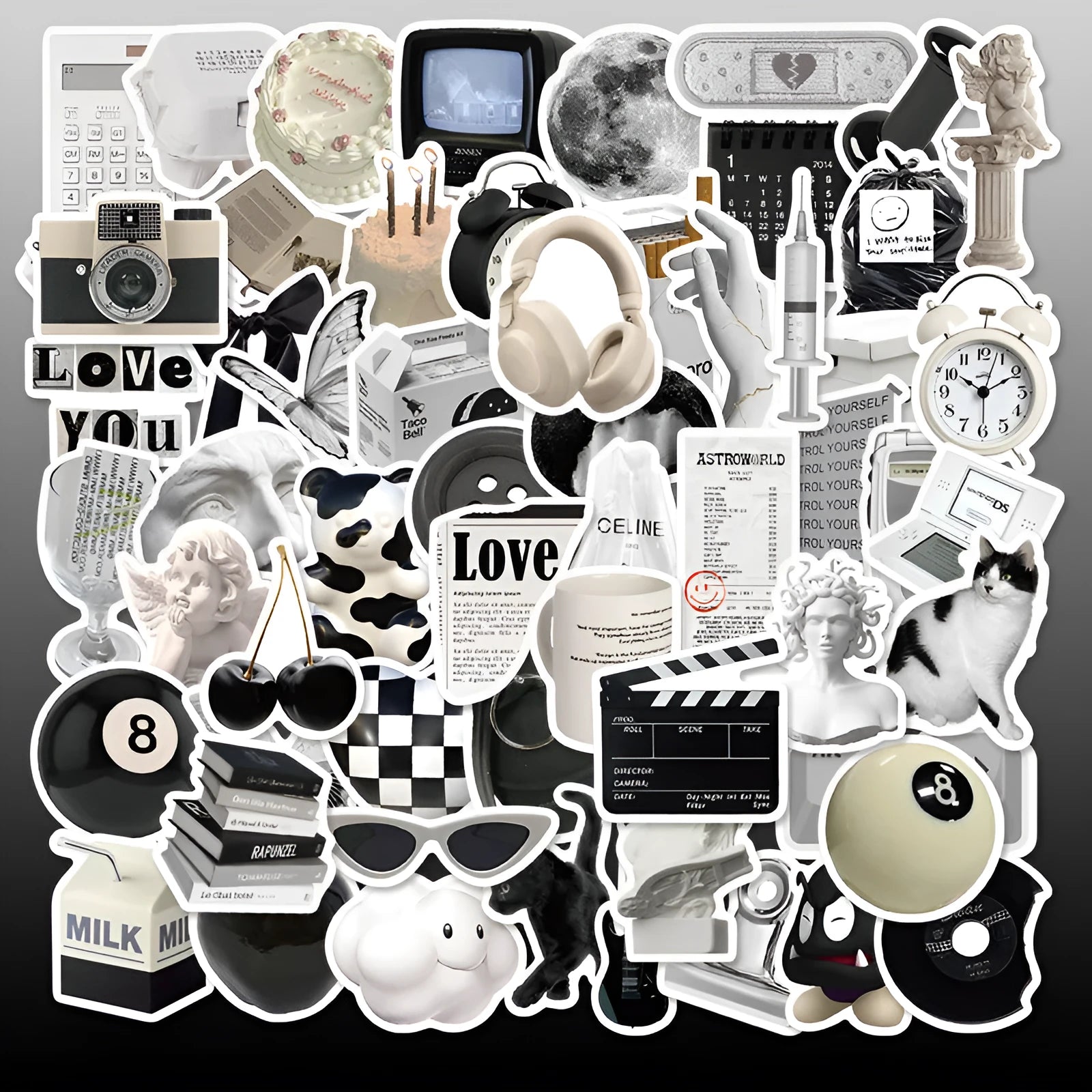 61 black and white simple style PVC waterproof stickers for laptops and phones