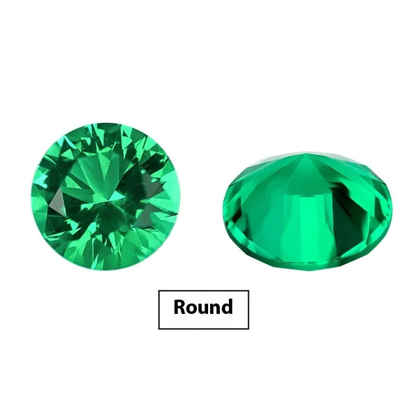 Columbia green synthetic emerald loose gemstone in round and rectangular emerald cut shapes
