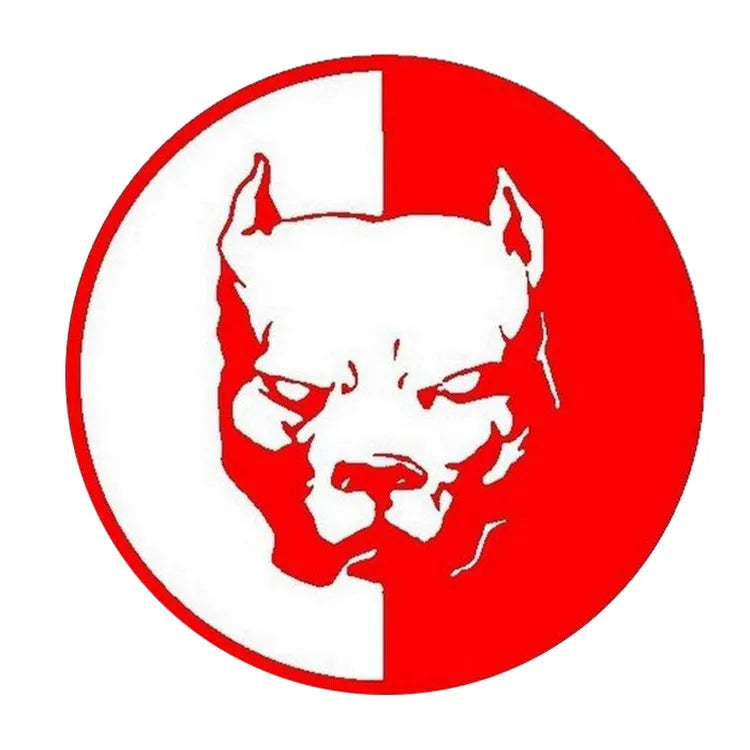 Bulldog superhero reflective car sticker in black white red colours measuring 12x12cm