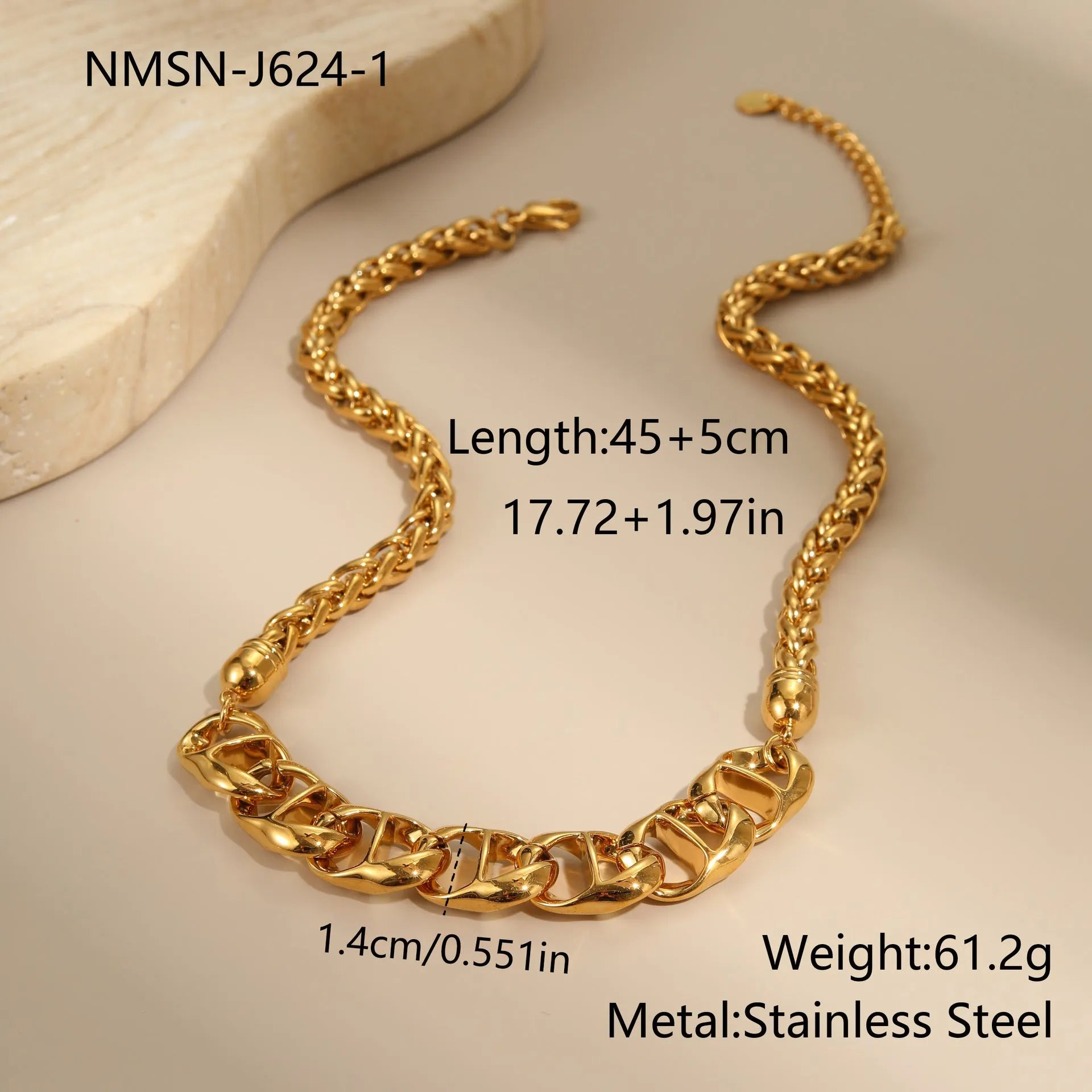 Stainless steel geometric pendant necklace with gold electroplating on regular chain