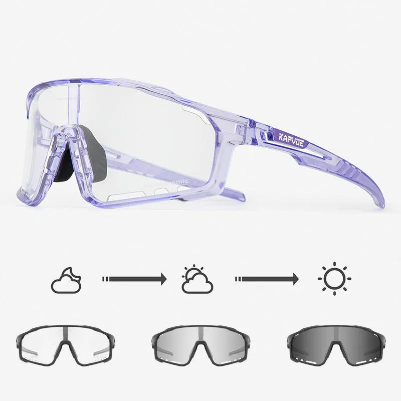 Photochromic cycling sunglasses with a semi-rimless TR90 frame, shown in one of multiple available colours.