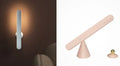 Geometric table lamp with magnetic suction base showing white and khaki colour options