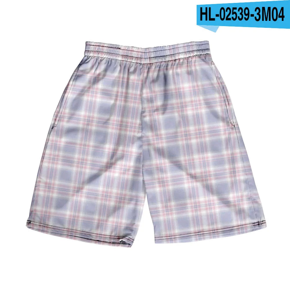 Men's plaid shorts with elastic waistband in straight leg fit for casual summer wear