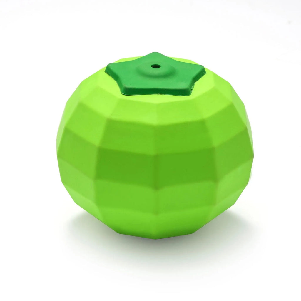 Green beef-flavoured squeaky dog ball for aggressive chewers made from natural rubber