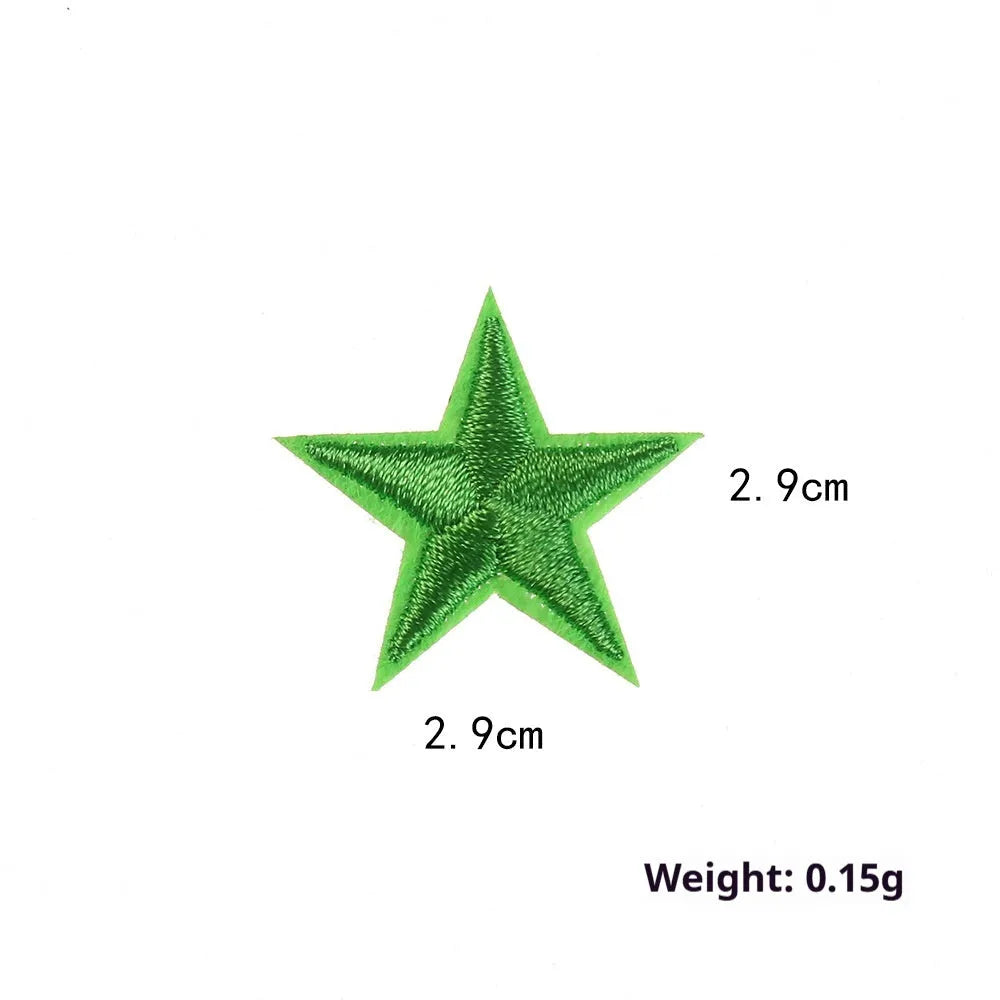 Colourful handmade embroidered five-pointed star cloth stickers for DIY decoration on fabric.