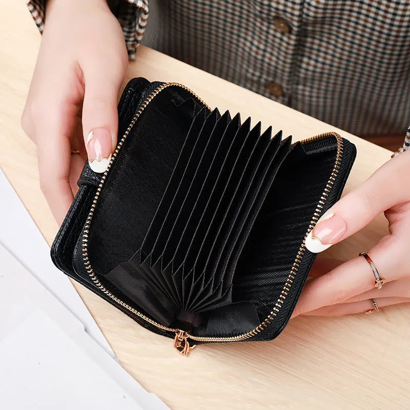 Ladies' short wallet with lychee pattern showing two-fold design in beige, pink, black, and red colour options