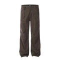 Men's brown loose straight-leg trousers with high waist and wide leg opening