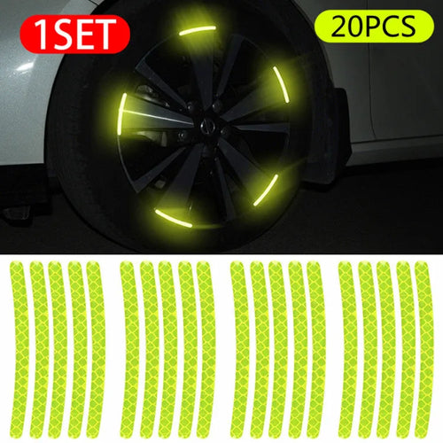 20-piece car wheel hub reflective stickers in multiple colours including luminous and rainbow options