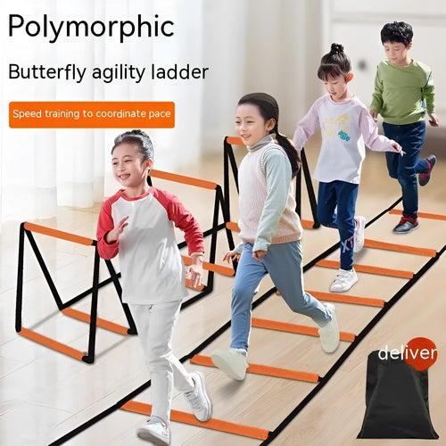Butterfly ladder agility training equipment with plastic construction and jump grid patterns in six different length options