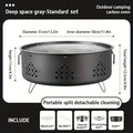 Portable stainless steel charcoal barbecue grill with detachable parts and a carry bag.