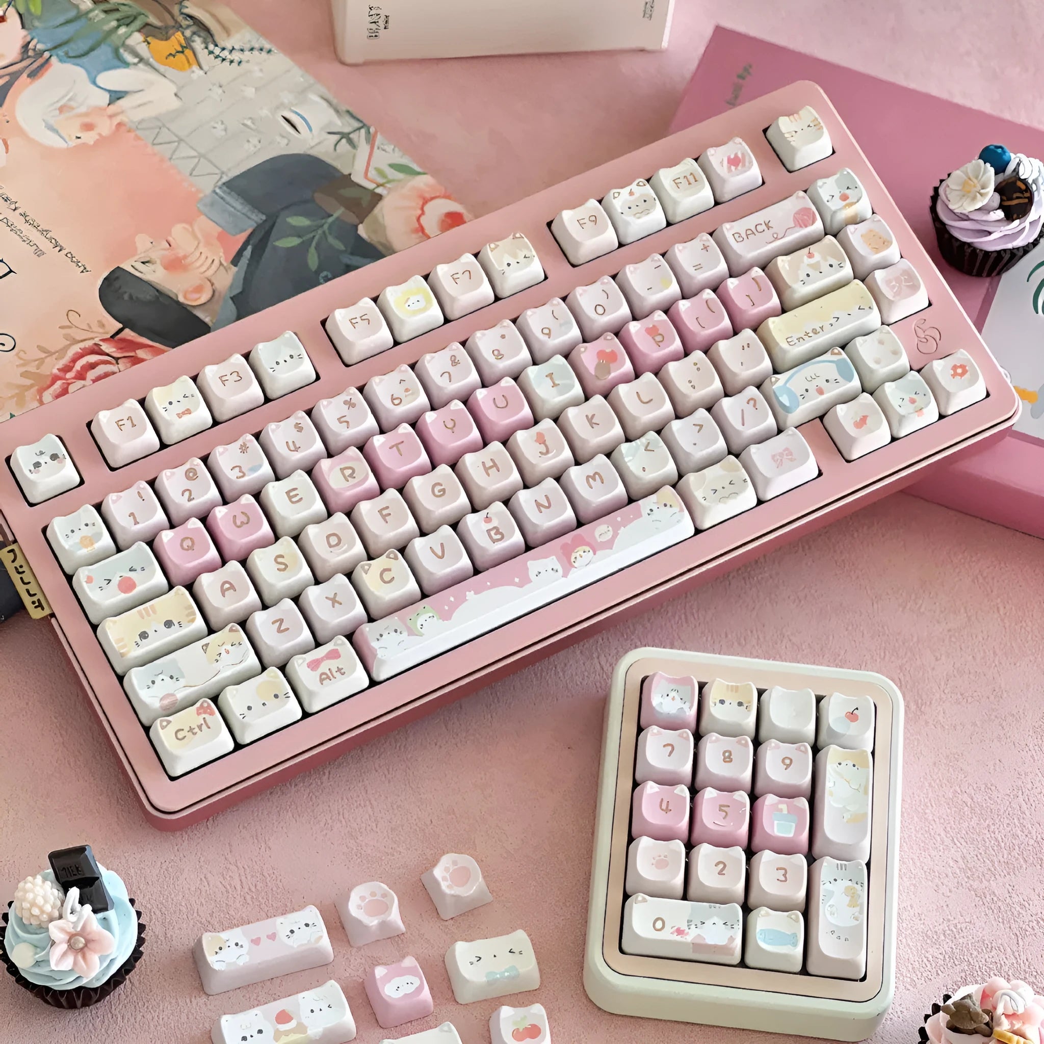 Meow Meow Team 141-piece mechanical keyboard key cap set with five-sided sublimation printing