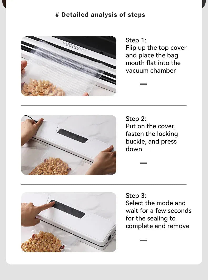 Black automatic vacuum sealer machine for household food preservation and storage bag sealing