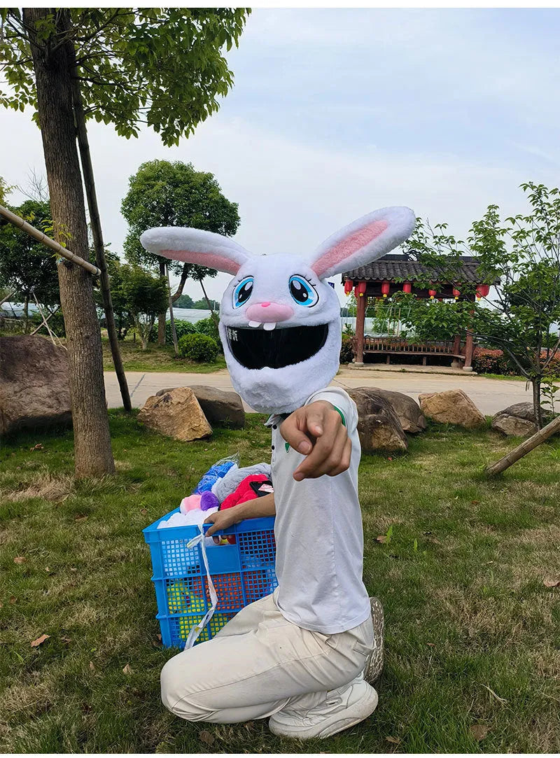 White rabbit head decorative cover for motorcycle helmet with long ears