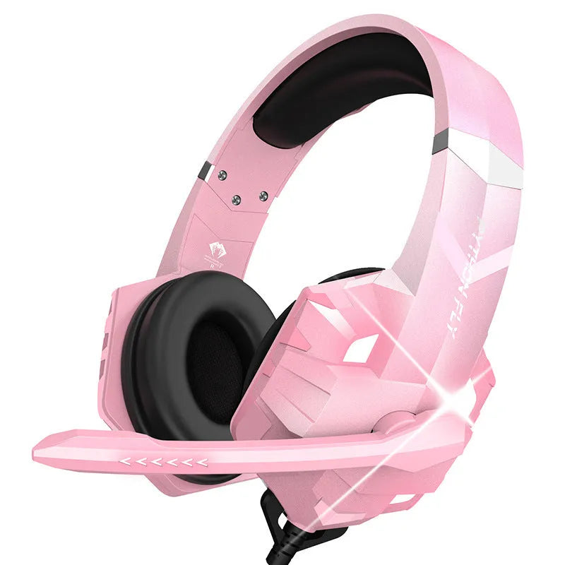 Wired gaming headset with RGB breathing lights and microphone in blue colour