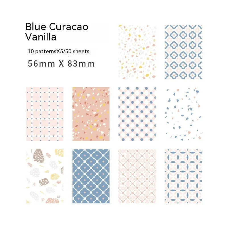 50 pieces of retro dessert-themed note paper in assorted colours measuring 56mm by 83mm