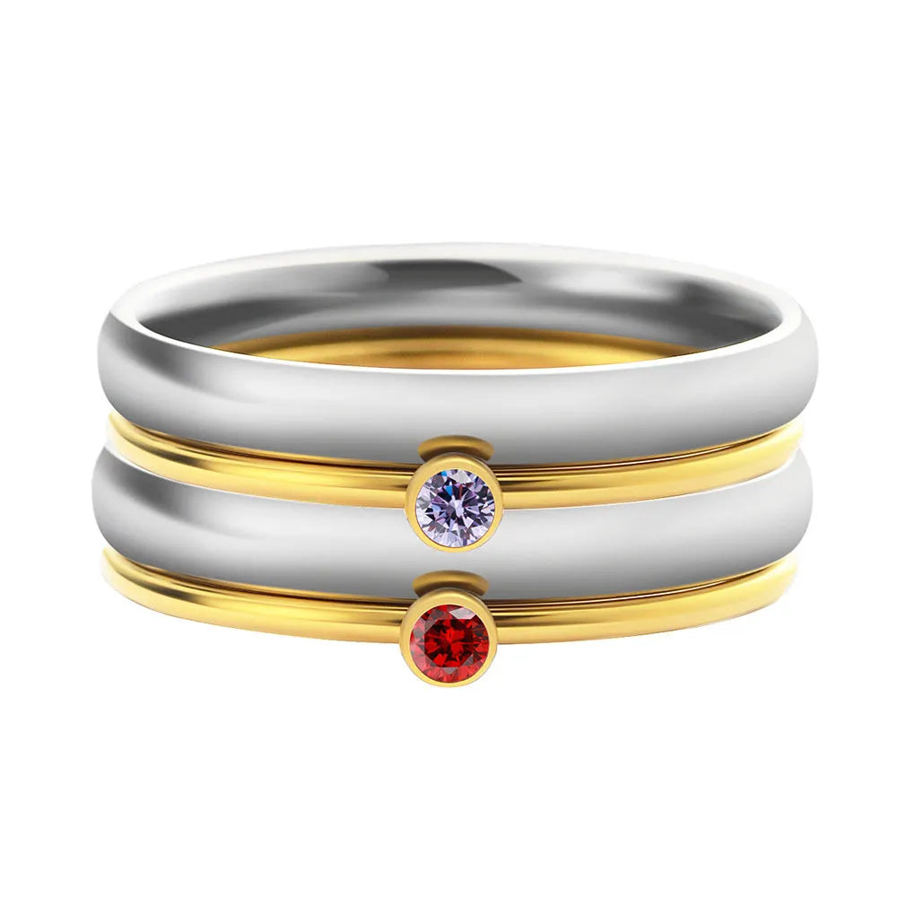 Women's geometric titanium steel ring with December birthstone colour and engraved design