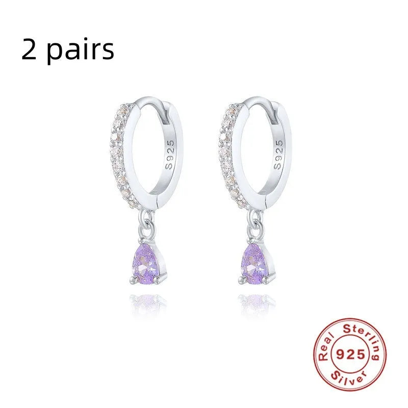 S925 sterling silver geometric water drop earrings with electroplated gold or silver finishes and gemstone options