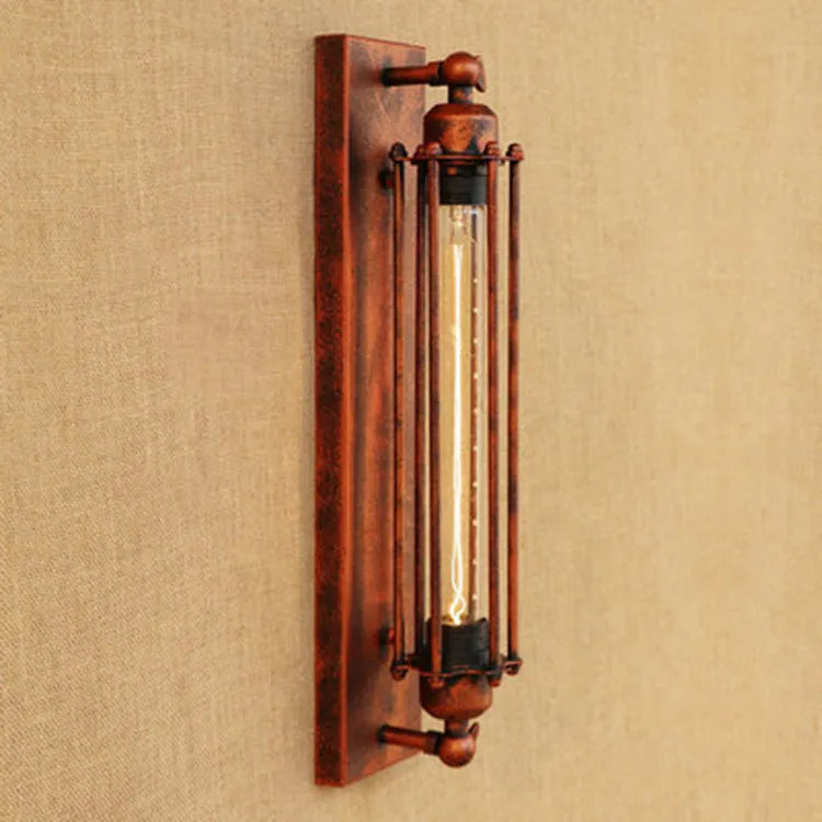 Industrial retro flute wall lamp with iron shade in four colour finishes