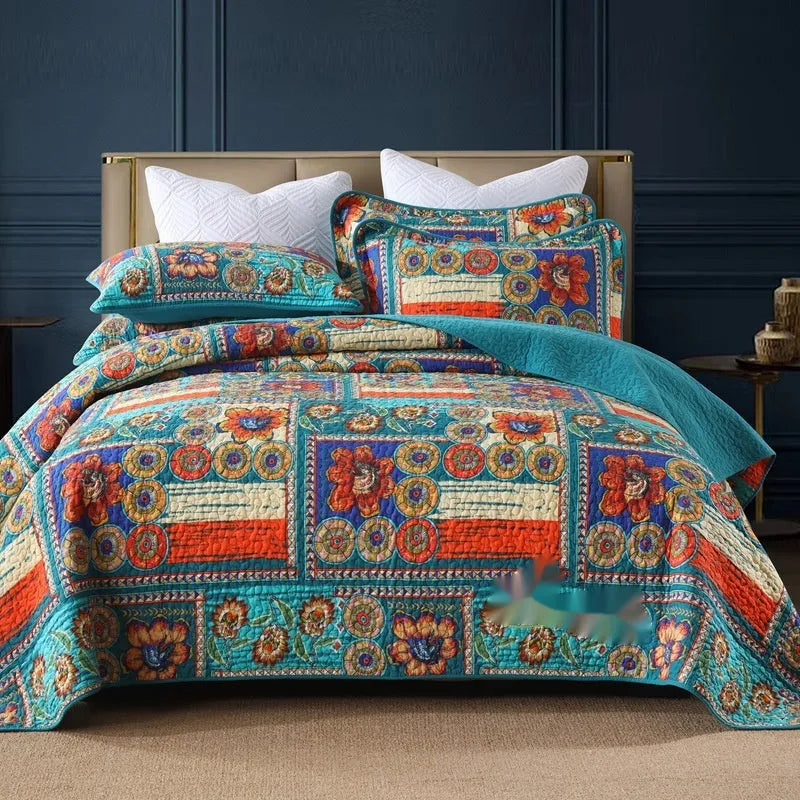 Pure cotton quilt cover set with pillowcases in American style floral pattern