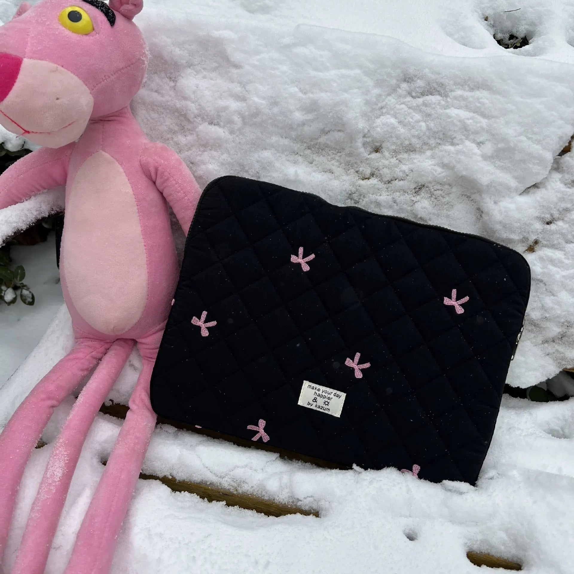 Embroidered rhombus bow design laptop storage bag in nylon material