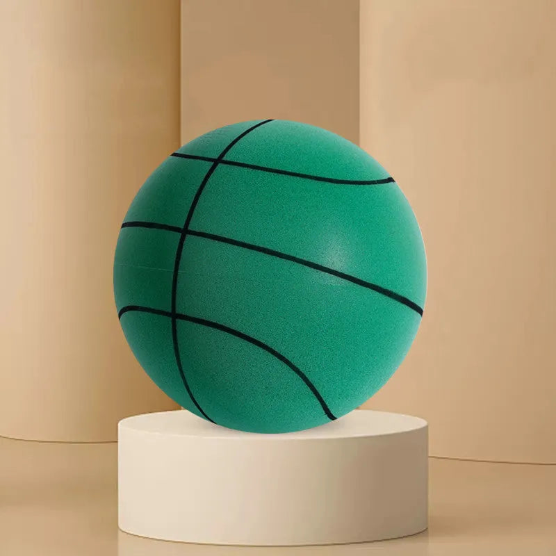 Silent foam basketball training ball in assorted bright colours with basketball hoop