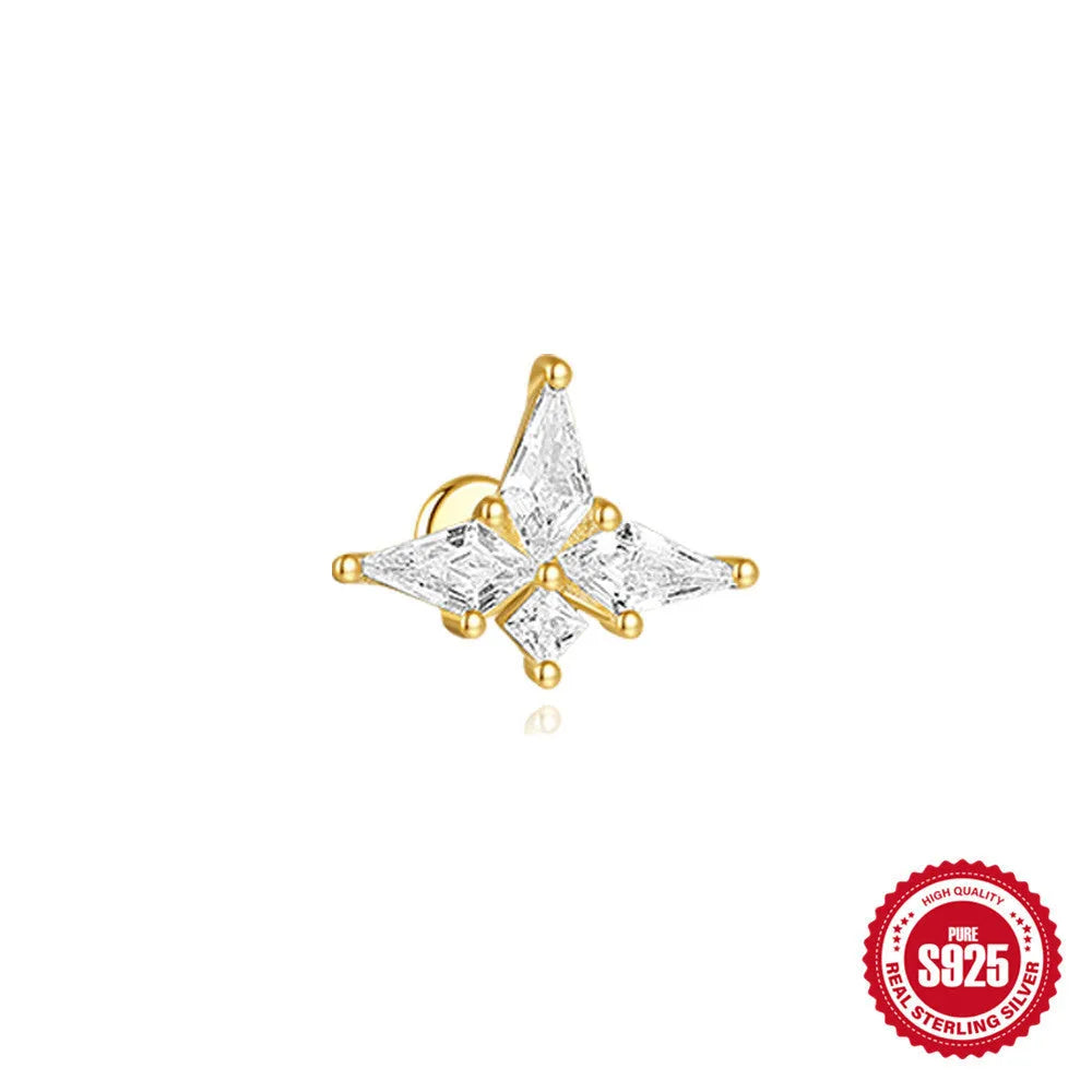 S925 sterling silver geometric kite earring with rhinestone chain tassel in gold colour.