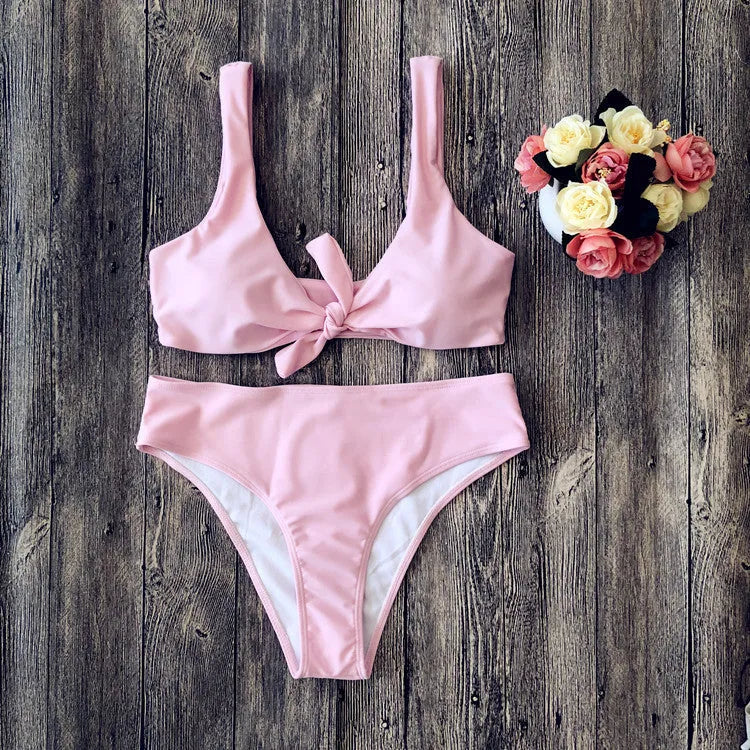 European American style pure colour bikini swimsuit in black, white, pink, red, wine red options