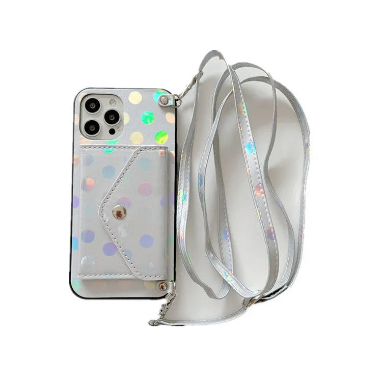 Black silicone iPhone case with diagonal card slot and wave point pattern design